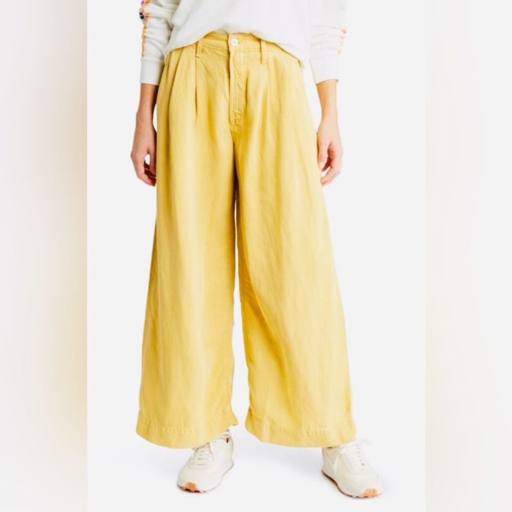 Mother High Waisted Pouty Prep Ankle Yellow Wide Leg Pleated Pants Womens 34